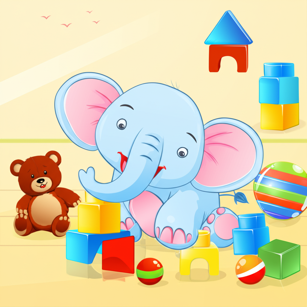 Topsy playing with blocks